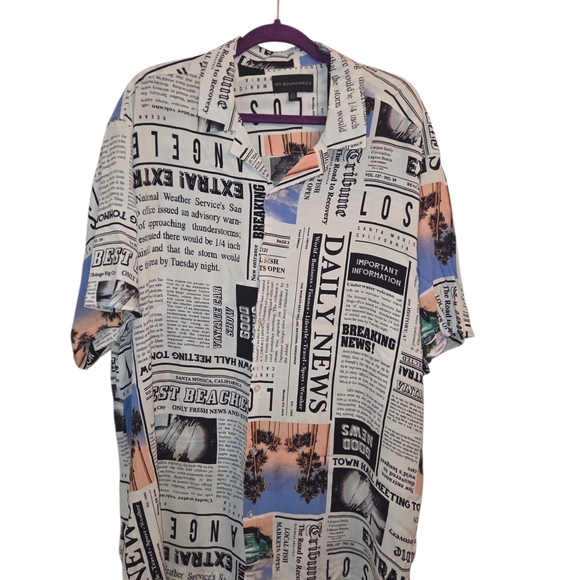 No Boundaries Other - No Boundaries Black and White Newspaper Print Men's Shirt